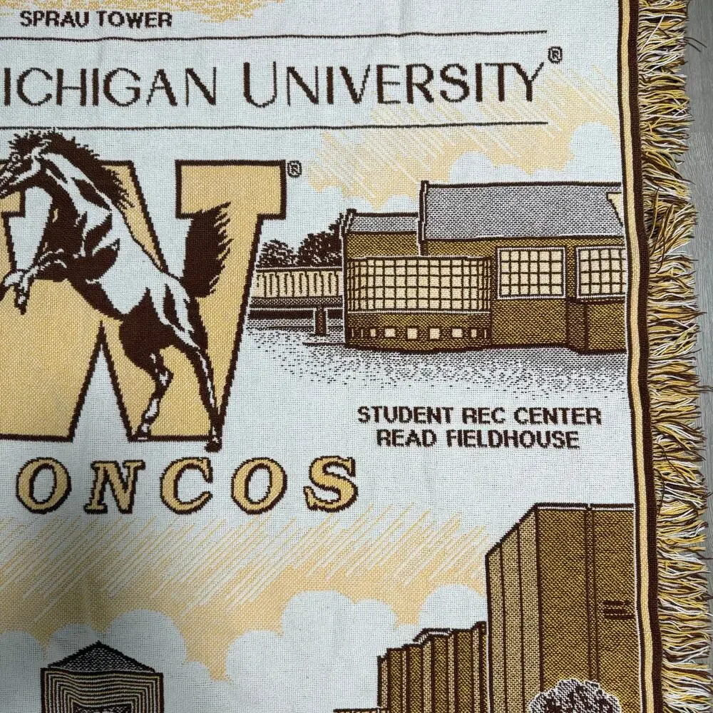 Vintage Western Michigan University Broncos Woven Tapestry Throw Blanket 60x44